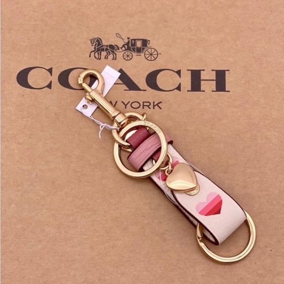 Coach Accessories Coach Trigger Snap Bagcharm With Stripe Heart